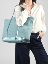 Handtas L Le Cabas Linnen Pailletten Vanessa bruno Blauw cabas lin 31V40315-vue-porte