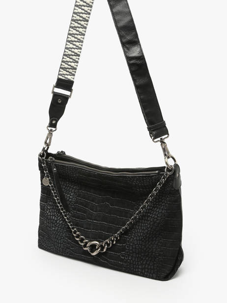 Cross Body Tas Vintage Leder Mila louise Zwart vintage 3822KRC ander zicht 2