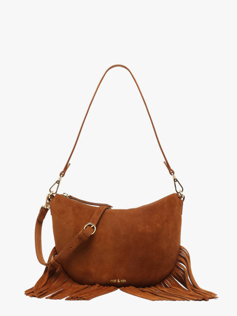 Schoudertas Lune Leder Met Franjes Nat et nin Bruin vintage FRA
